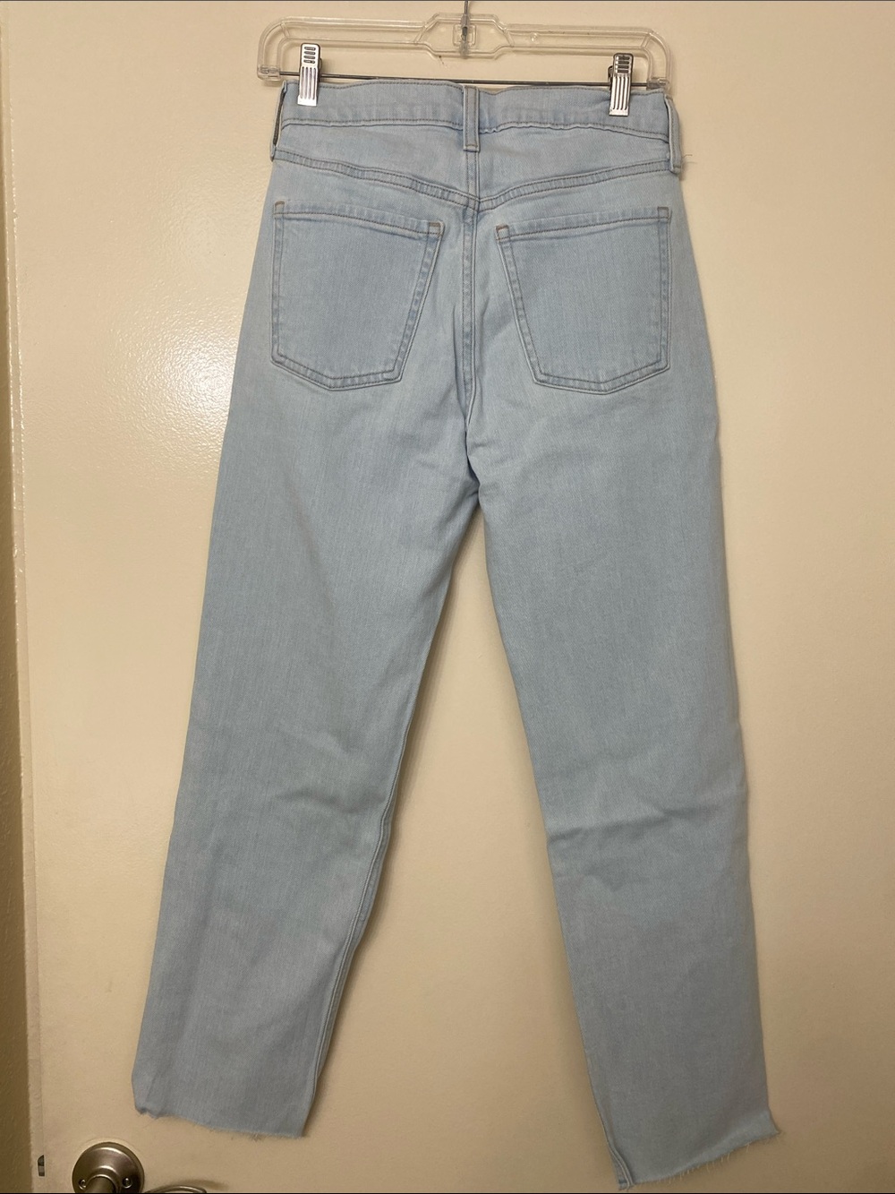 Old Navy Light Blue Extra High Rise Distressed Straight Leg Jeans - Picture 3 of 3